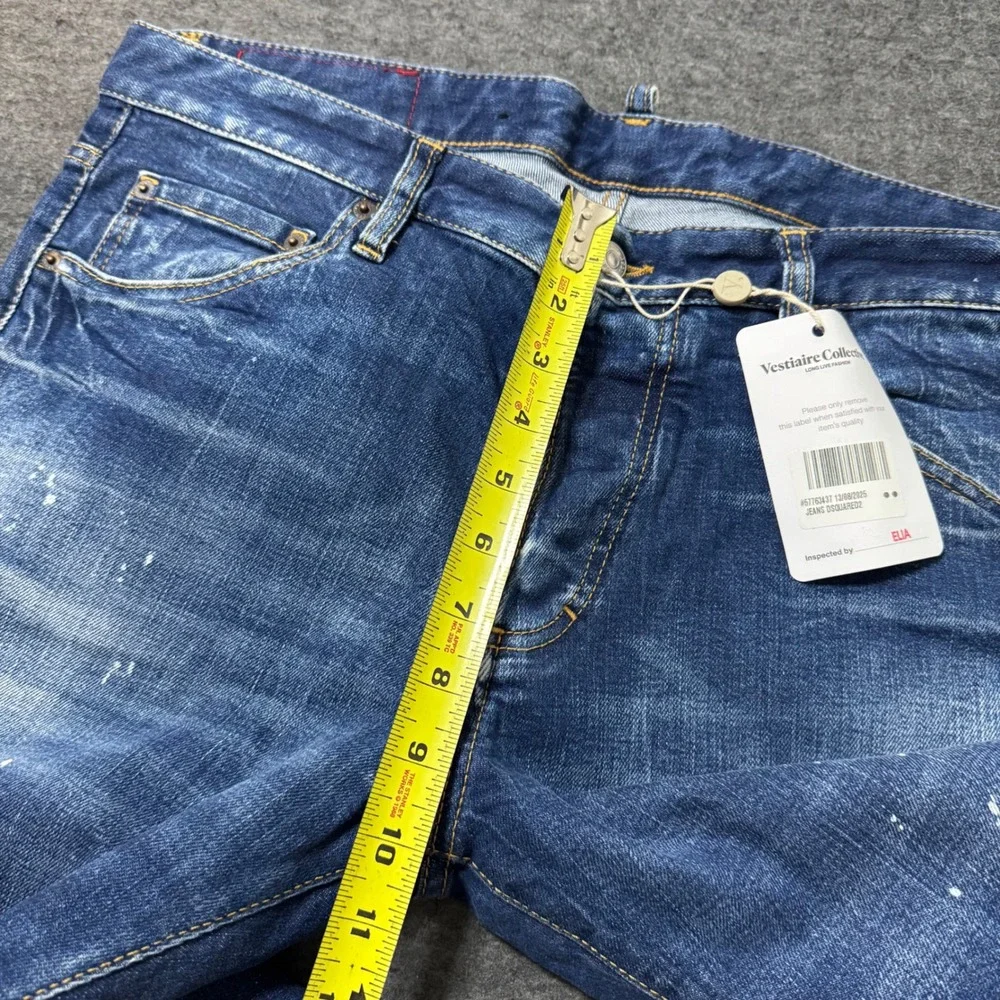 Dsquared2 Skinny Dan Jean Blue Distressed ICON Patch Jeans Size 54 IT (36x29)